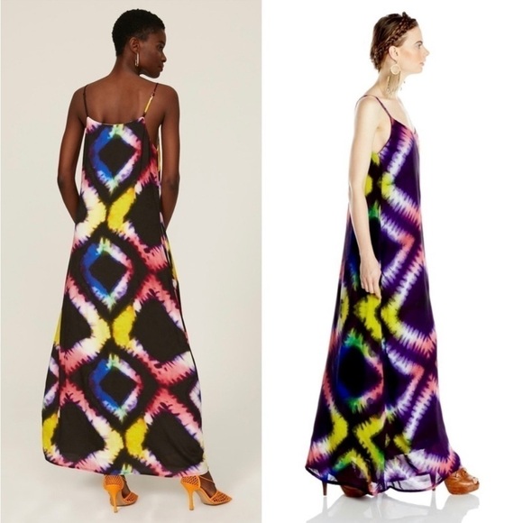 BUSAYO African Hand Dyed‎ Colorful Geometric
Print Sleeveless Maxi Slip Dress S - Picture 4 of 12
